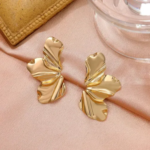 Gold_Tone_Metal_Sculptural_Flower_Petal_Stud_Earrings_For_Women