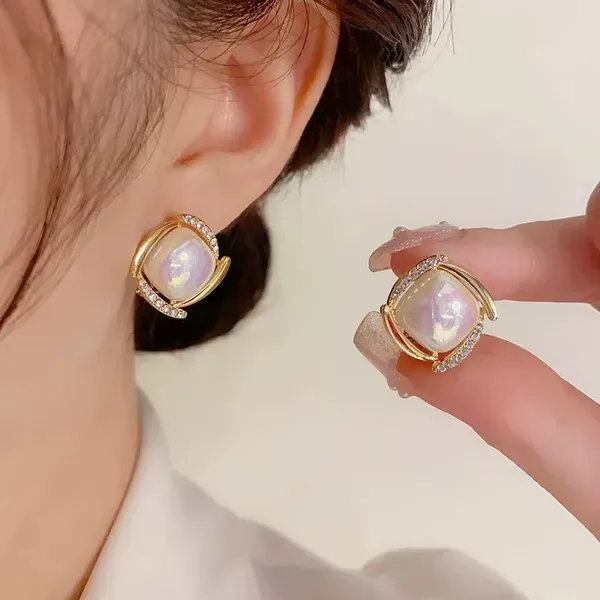 Opalescent_Stone_Gold_Tone_Square_Stud_Earrings_For_Women