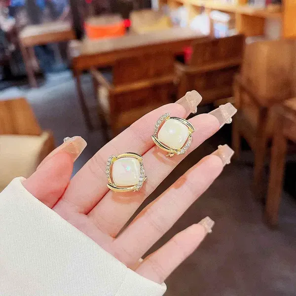 Opalescent_Stone_Gold_Tone_Square_Stud_Earrings_For_Women