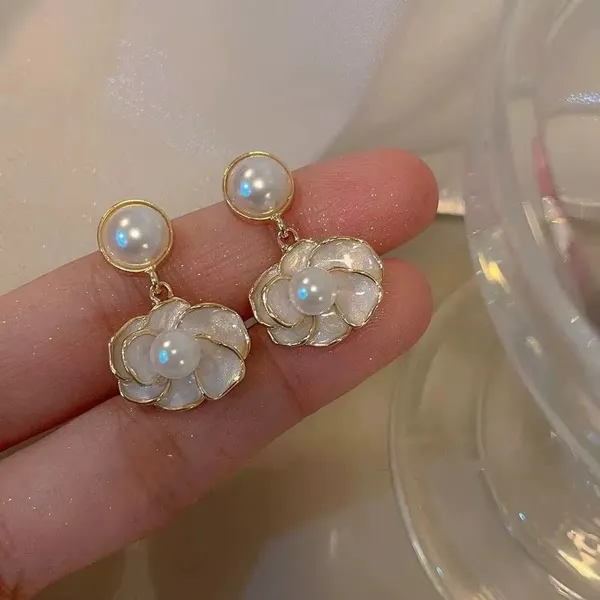 Gold_Pearl_Camellia_Flower_Drop_Stud_Earrings_For_Women