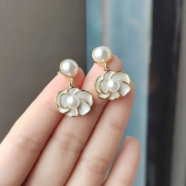 Gold_Pearl_Camellia_Flower_Drop_Stud_Earrings_For_Women