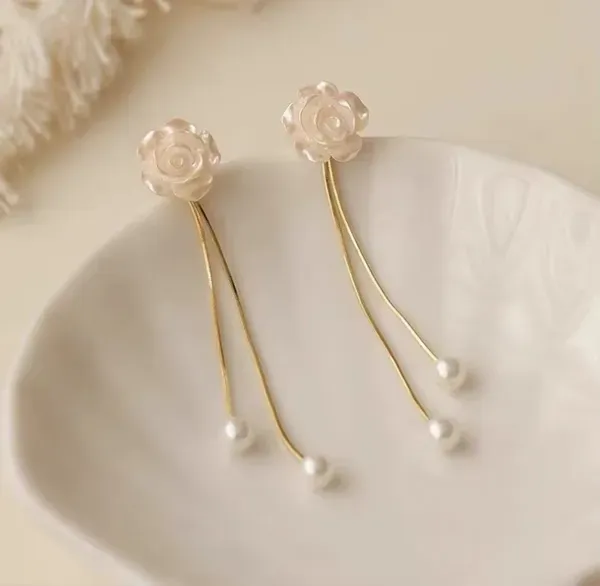 Rose_Gold_Crystal_Shell_Rose_Flower_Stud_Drop_Earrings_For_Women