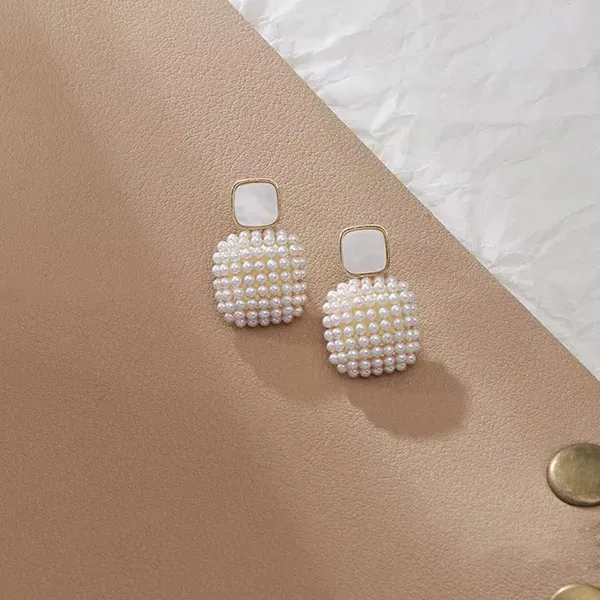 Pearl_Gold_Tone_Metal_Cluster_Square_Drop_Stud_Earrings_For_Women