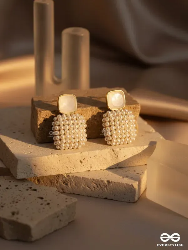 Pearl_Gold_Tone_Metal_Cluster_Square_Drop_Stud_Earrings_For_Women