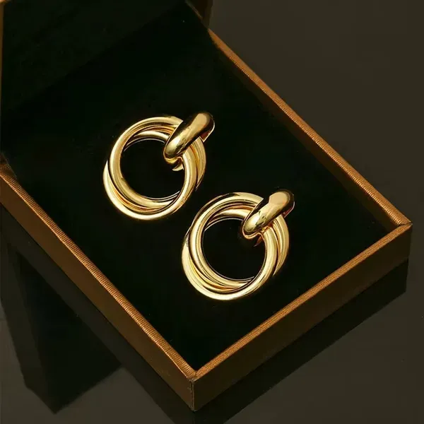 Gold_Tone_Interlinked_Double_Hoop_Drop_Earrings_For_Women