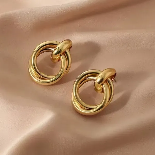 Gold_Tone_Interlinked_Double_Hoop_Drop_Earrings_For_Women