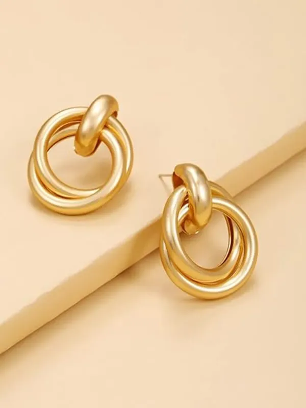 Gold_Tone_Interlinked_Double_Hoop_Drop_Earrings_For_Women