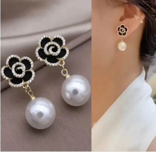 Black_Gold_Plated_Metal_Camellia_Crystal_Stud_Drop_Earrings_For_Women