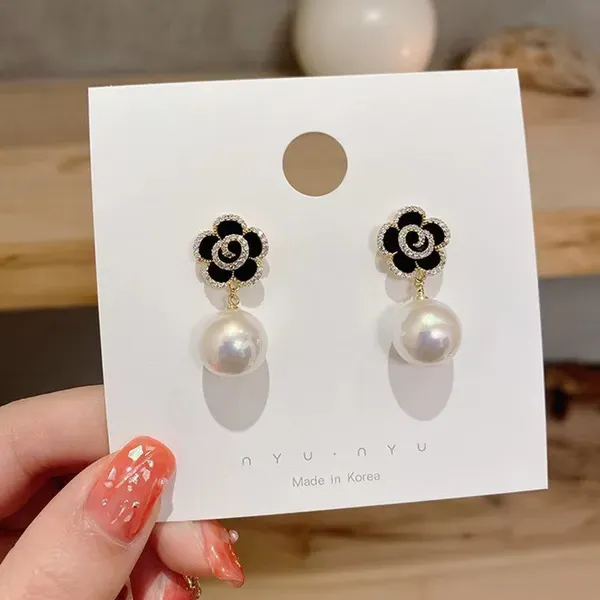 Black_Gold_Plated_Metal_Camellia_Crystal_Stud_Drop_Earrings_For_Women