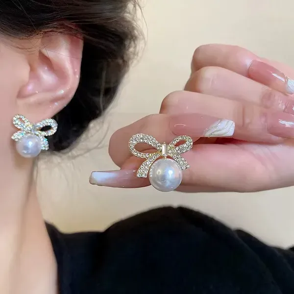 Gold_Crystal_Rhinestone_Bow_Stud_Pearl_Drop_Earrings_For_Women