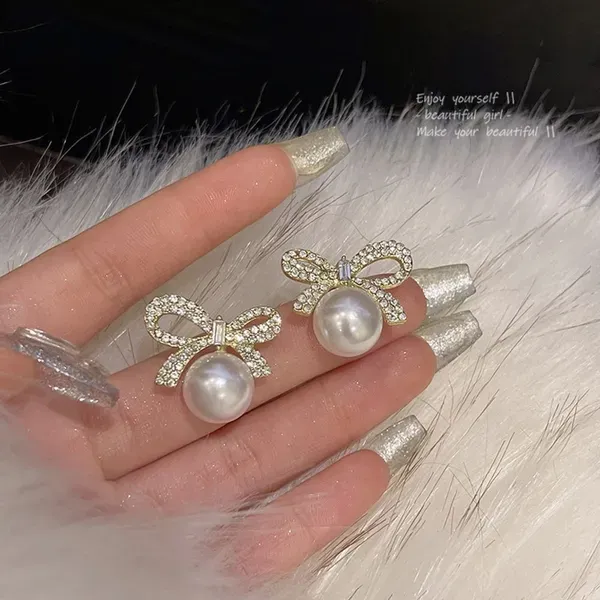 Gold_Crystal_Rhinestone_Bow_Stud_Pearl_Drop_Earrings_For_Women