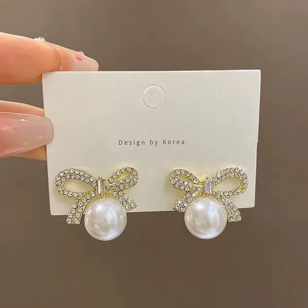 Gold_Crystal_Rhinestone_Bow_Stud_Pearl_Drop_Earrings_For_Women