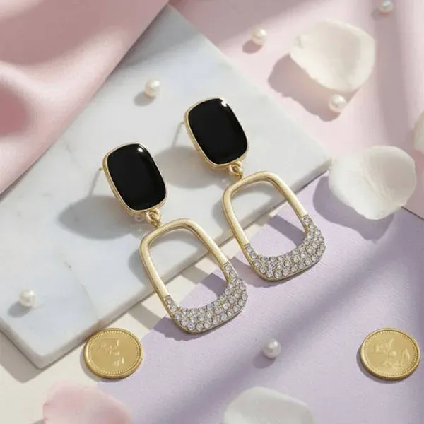 Gold_Tone_Metal_Black_Enamel_Geometric_Drop_Earrings_For_Women