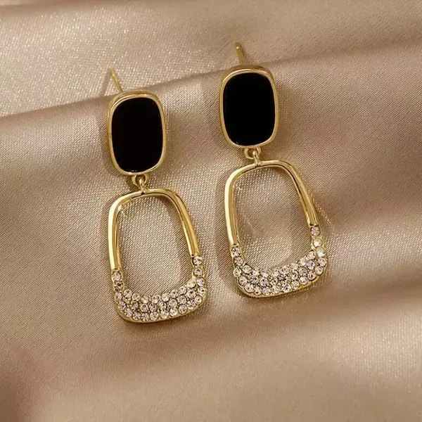 Gold_Tone_Metal_Black_Enamel_Geometric_Drop_Earrings_For_Women