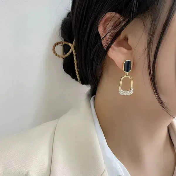 Gold_Tone_Metal_Black_Enamel_Geometric_Drop_Earrings_For_Women