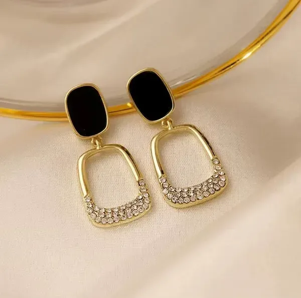 Gold_Tone_Metal_Black_Enamel_Geometric_Drop_Earrings_For_Women