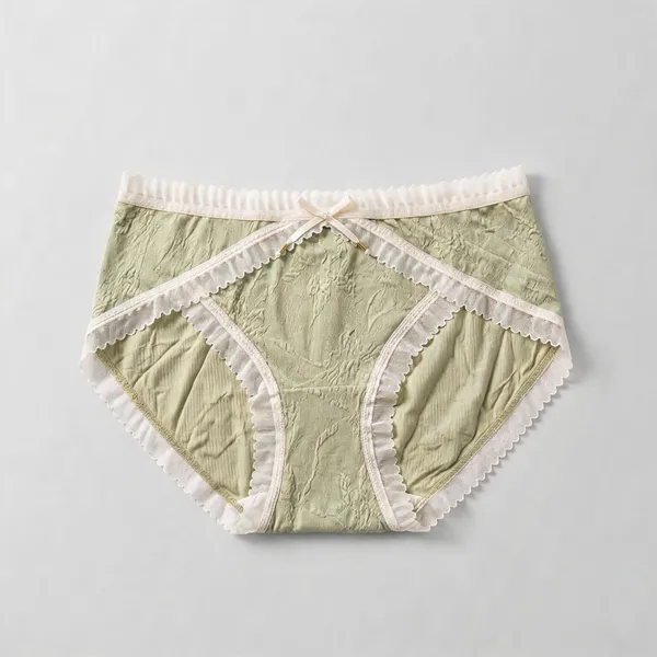 Green_Cotton_Scallop_Trim_Brief_Panty_For_Women