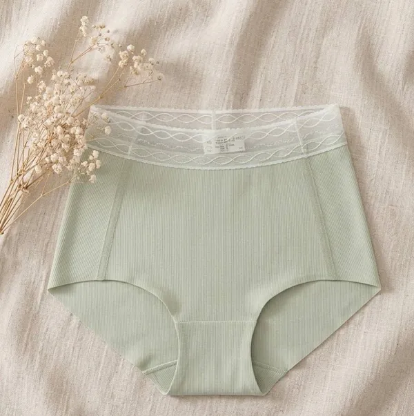 Green_Cotton_High-Waist_Lace_Waistband_Ribbed_Brief_For_Women