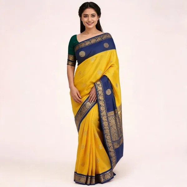 Yellow_Soft_Litchi_Silk_Saree_For_Women