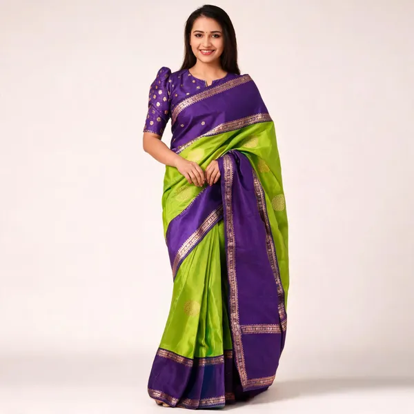 Purple_&_Green_Soft_Litchi_Silk_Saree_For_Women