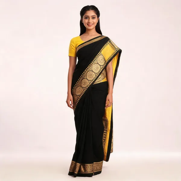 Black_Soft_Litchi_Silk_Saree_For_Women