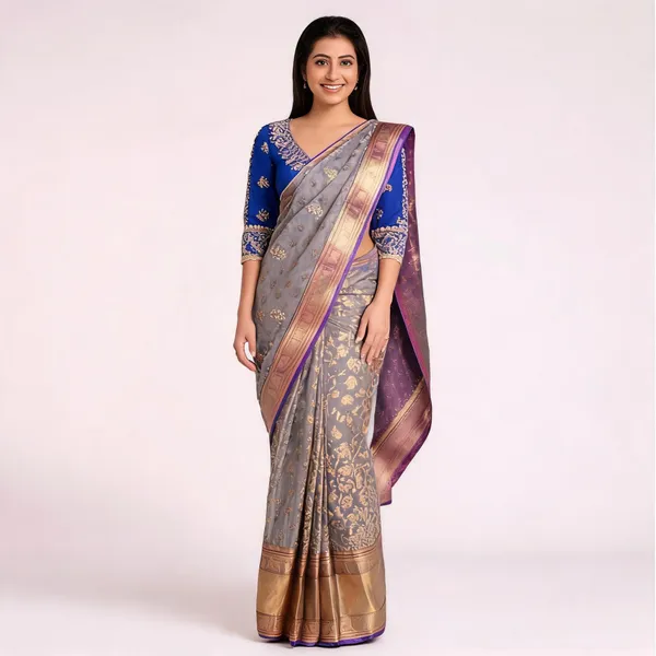 Grey_Soft_Litchi_Silk_Saree_For_Women