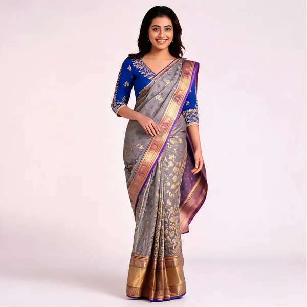 Grey_Soft_Litchi_Silk_Saree_For_Women