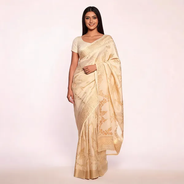 Cream_Soft_Litchi_Silk_Saree_For_Women