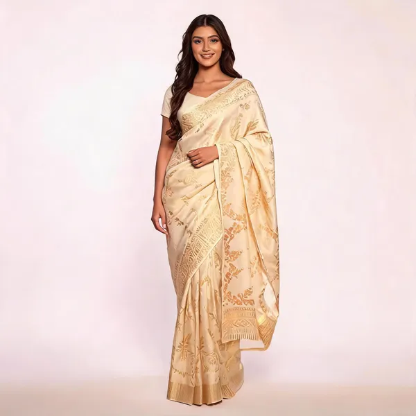Cream_Soft_Litchi_Silk_Saree_For_Women