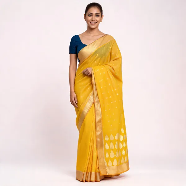 Yellow_Soft_Litchi_Silk_Saree_For_Women