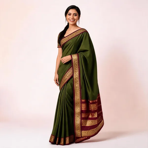 Olive_Green_Soft_Litchi_Silk_Saree_For_Women