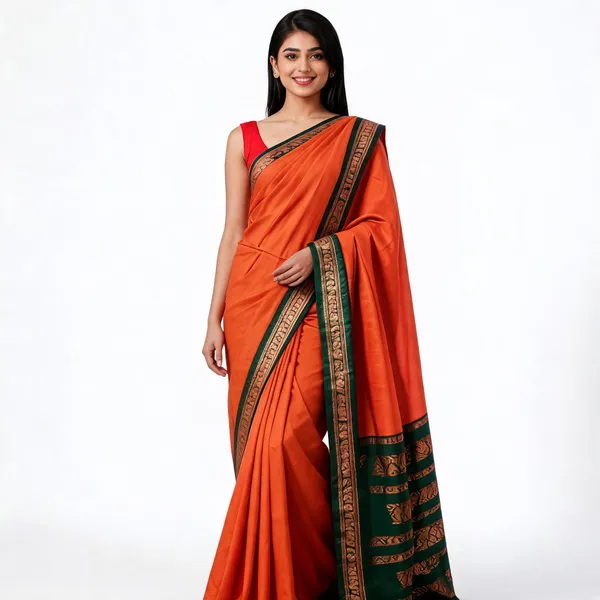 Orange_Soft_Litchi_Silk_Saree_For_Women