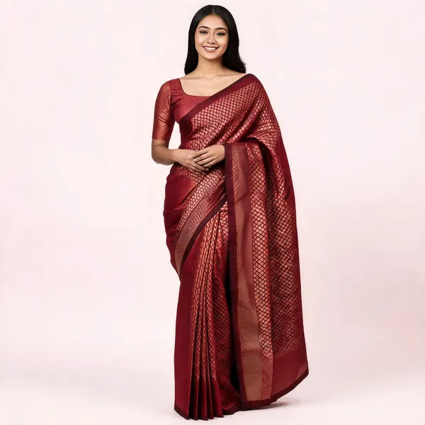 Maroon_Soft_Litchi_Silk_Saree_For_Women