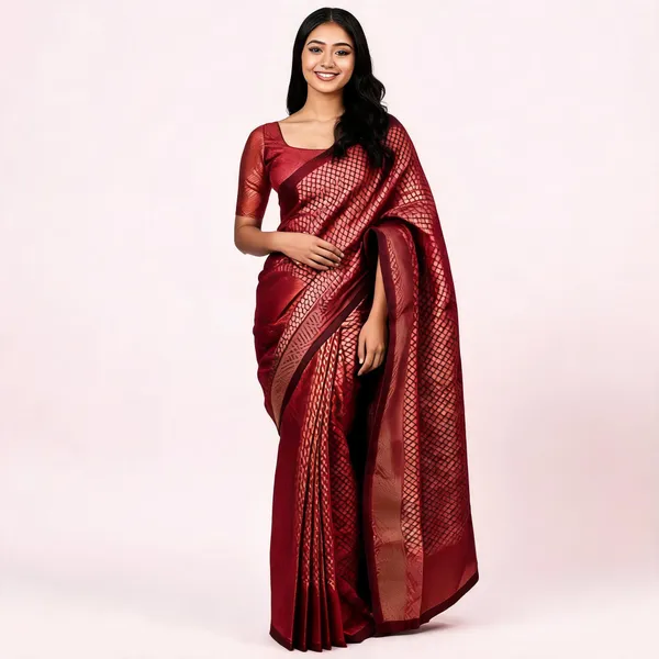 Maroon_Soft_Litchi_Silk_Saree_For_Women
