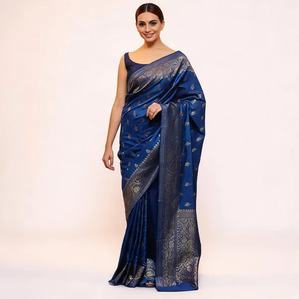 Blue_Soft_Litchi_Silk_Saree_For_Women