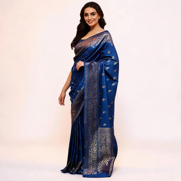Blue_Soft_Litchi_Silk_Saree_For_Women