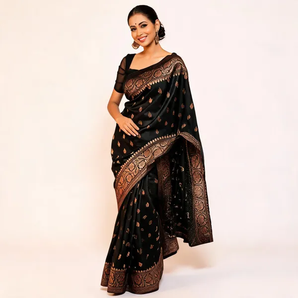 Black_Soft_Litchi_Silk_Saree_For_Women