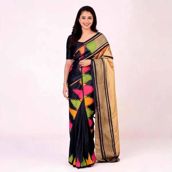 Multicolor_Soft_Litchi_Silk_Saree_For_Women