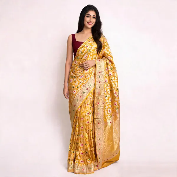 Yellow_Soft_Litchi_Silk_Saree_For_Women