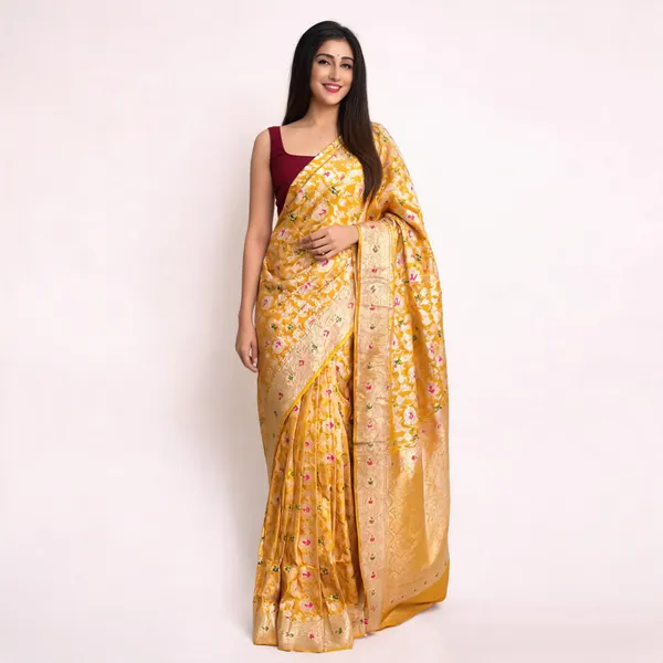 Yellow_Soft_Litchi_Silk_Saree_For_Women