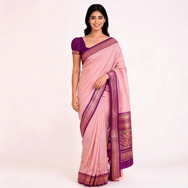 Pink_&_Purple_Soft_Litchi_Silk_Saree_For_Women