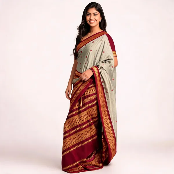 Grey_Soft_Litchi_Silk_Saree_For_Women