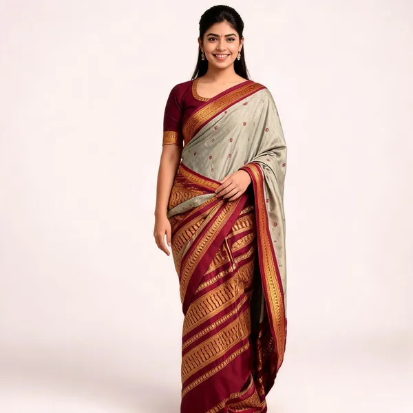 Grey_Soft_Litchi_Silk_Saree_For_Women