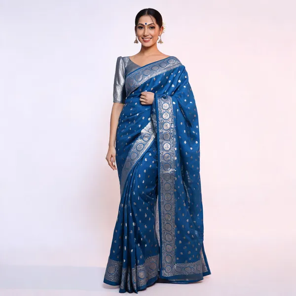 Blue_Soft_Litchi_Silk_Saree_For_Women