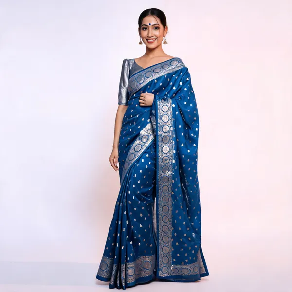 Blue_Soft_Litchi_Silk_Saree_For_Women