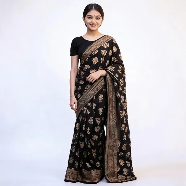 Black_Soft_Litchi_Silk_Saree_For_Women