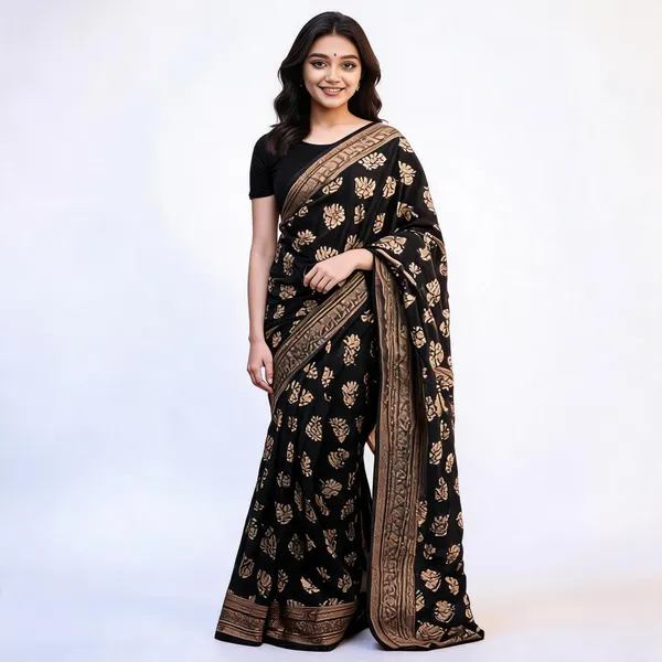 Black_Soft_Litchi_Silk_Saree_For_Women