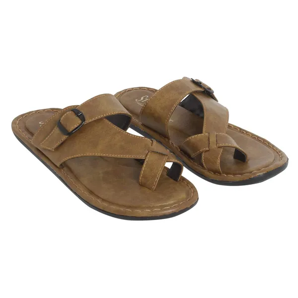 Tan_Sysnthetic_Leather_Slippers_For_Unisex