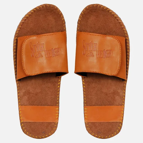 Tan_Synthetic_Leather_Slides_For_Unisex