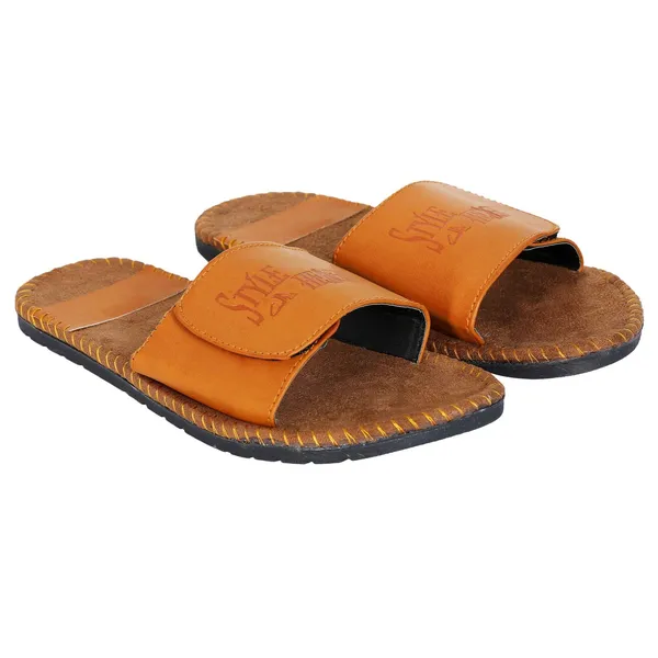 Tan_Synthetic_Leather_Slides_For_Unisex